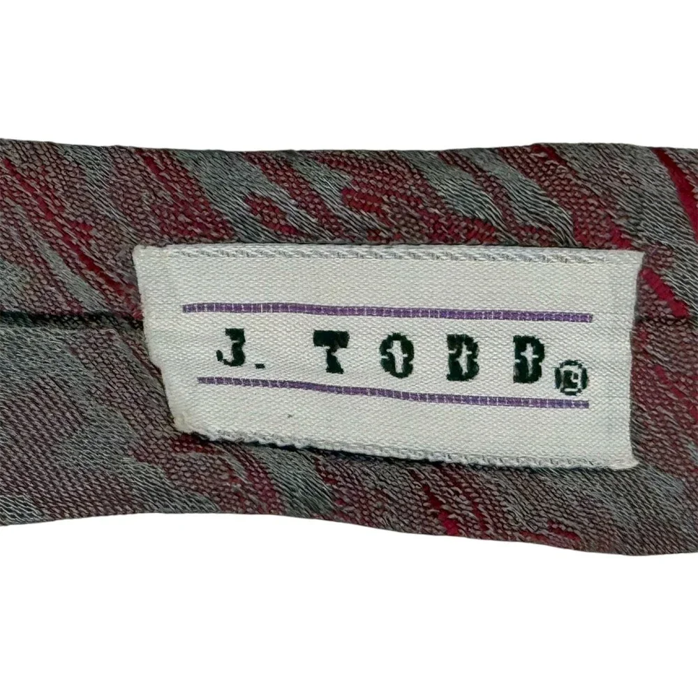 Vintage 80s‎ J Todd Skinny Tie Abstract Red Gray USA Made Slim Retro New Wave